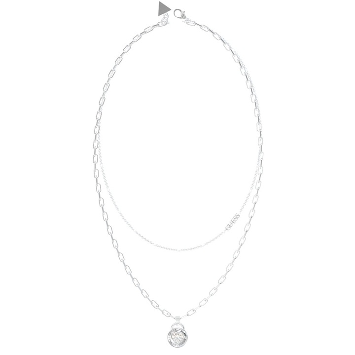 Colier Guess Rolling Heart dublu si cristale JUBN03348JWRHT-U, Argintiu