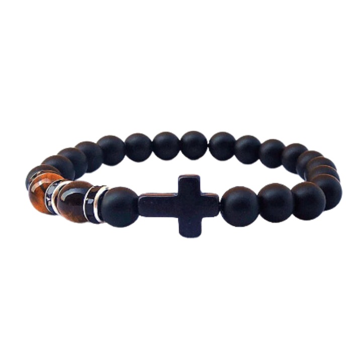 Bratara Vorbeste Sufletul din cristale naturale de Ochi de Tigru si perle de roca vulcanica