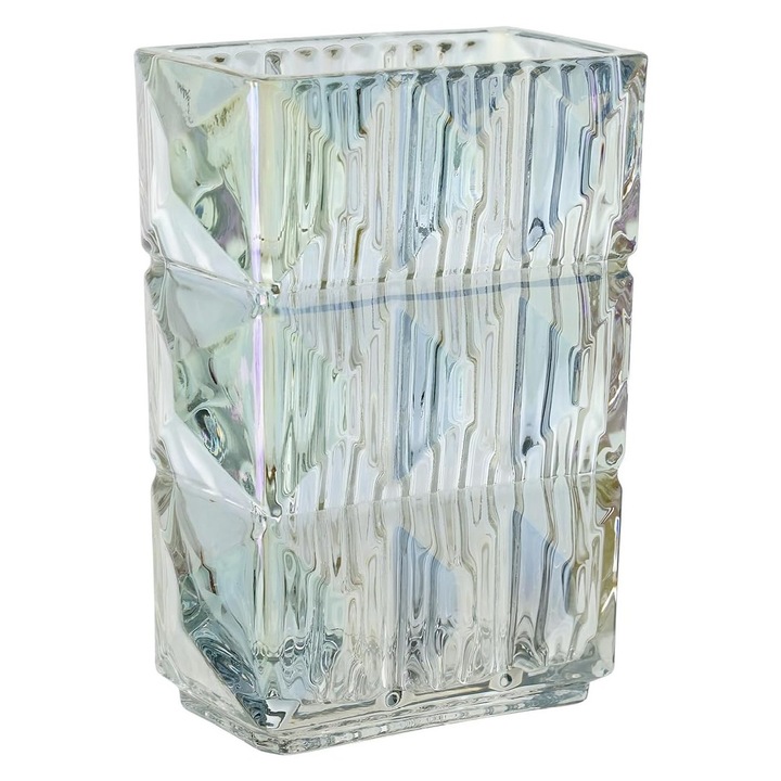 Vaza dreptunghiulara, din sticla groasa cu reflexii, Cristal Design, 20x11.2x6.3 cm