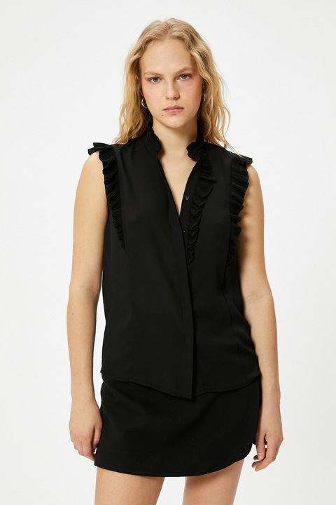KOTON, Camasa fara maneci cu volane, Negru
