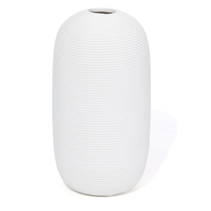 Декоративна керамична ваза с вертикални ивици, бяла, 15,5 х 8,5 см