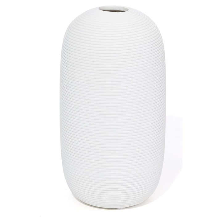Vaza Decorativa din Ceramica cu dungi verticale, Alba, 15.5 x 8.5 cm