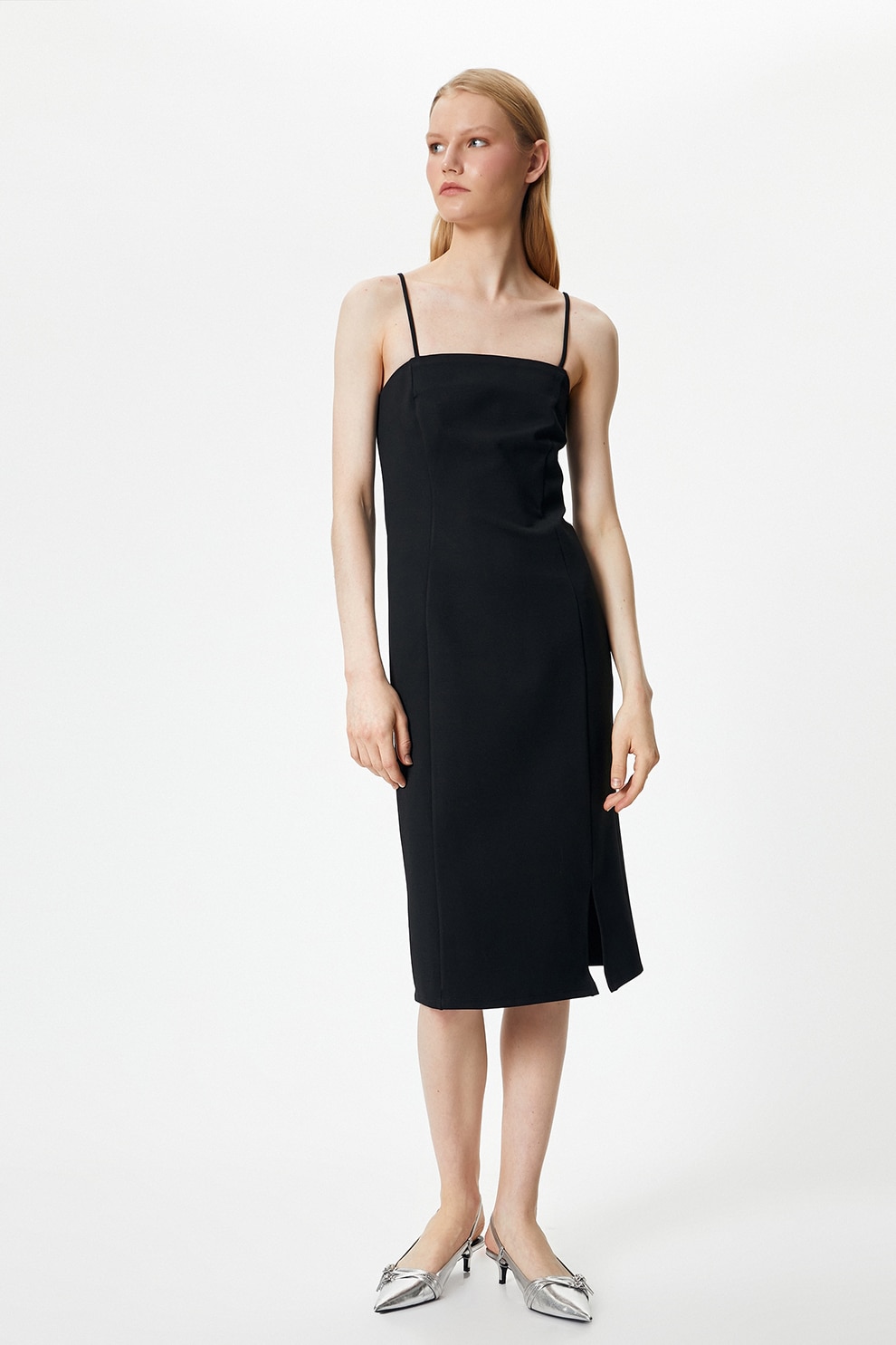 KOTON, Rochie dreapta cu decolteu patrat, Negru, L