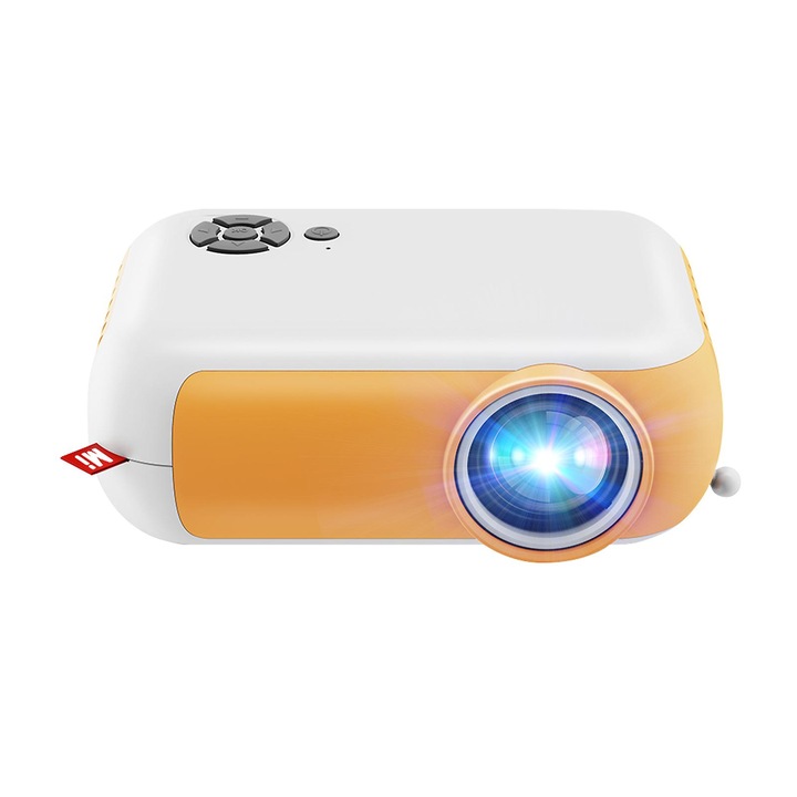 Преносим USB FULL HD видео проектор със светодиоди, МИНИ ПРОЕКТОР, модел A10, 1800lm 2000:1, жълто/бяло