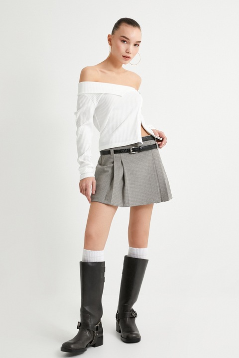 KOTON, Fusta-pantaloni in carouri cu 2 curele, Negru/Bej