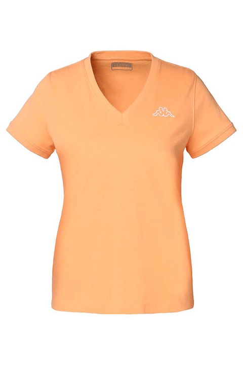 Tricou clasic din bumbac cu decolteu in V pentru dama, Kappa, LOGO CABOU, Portocaliu