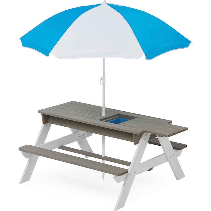 Masa picnic pentru copii 3 in 1, Timeless Tools, cu umbrela de soare, cu spatiu de depozitare