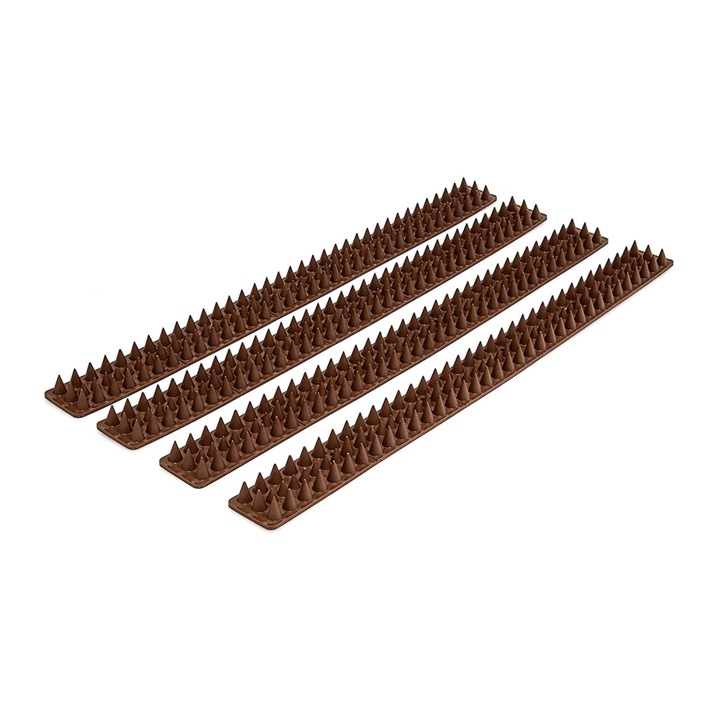 Set 4 tepi pentru garduri si pervazuri pentru respingerea pasarilor, Relaxdays, maro, dimensiuni 4 cm x 49 cm