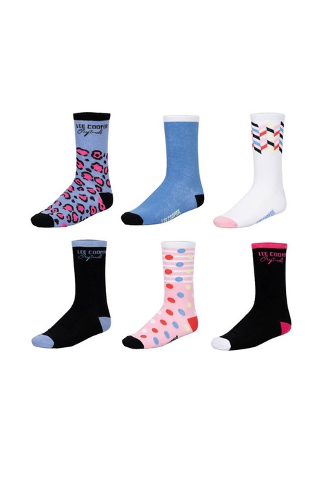 Комплект от 6 чифта дамски чорапи, с лого, многоцветни, Lee Cooper Originals, Многоцветен