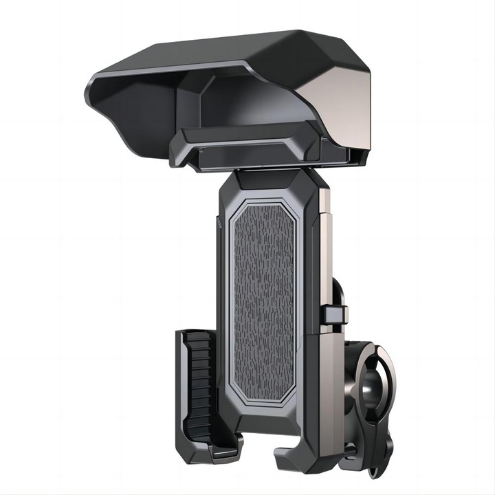Suport telefon pentru biciclete / motociclete, Parasolar impermeabil, Reglare la 360°, Brat cu clema de alimentare, 4.5-7.48 inci, Negru