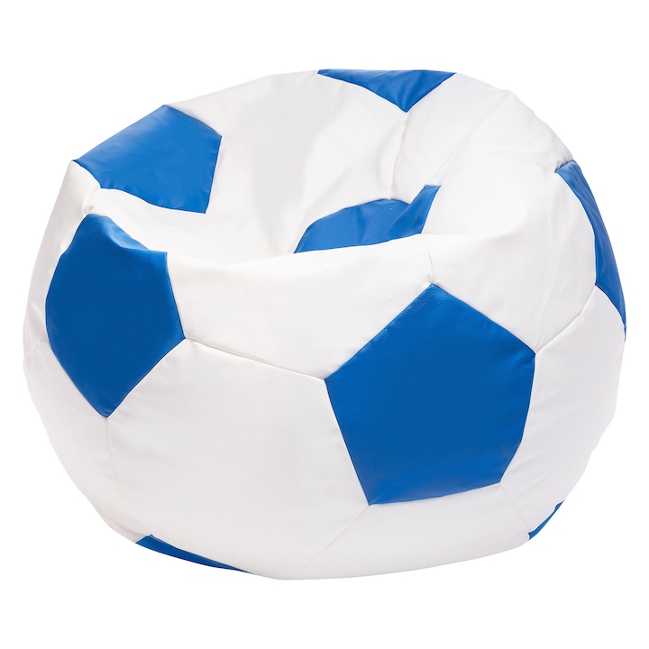 Fotoliu Puf Ecopuf Minge Fotbal, Design Modern si Confortabil, Piele Ecologica de Inalta Calitate, Umplutura Granule Polistiren, Dimensiuni M (45x65cm), Husa Detasabila, Ideal pentru Pasionatii Sportului, Tema Euro 2024, Culoare Albastru