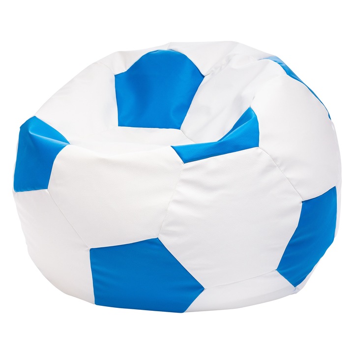 Fotoliu Puf Ecopuf Minge Fotbal L, Piele Ecologica Rezistenta, 90x55cm, Husa Detasabila Usor de Curatat, Design Modern Sportiv, Ideal pentru Relaxare si Camera Tinerilor, Albastru, Editie Euro 2024