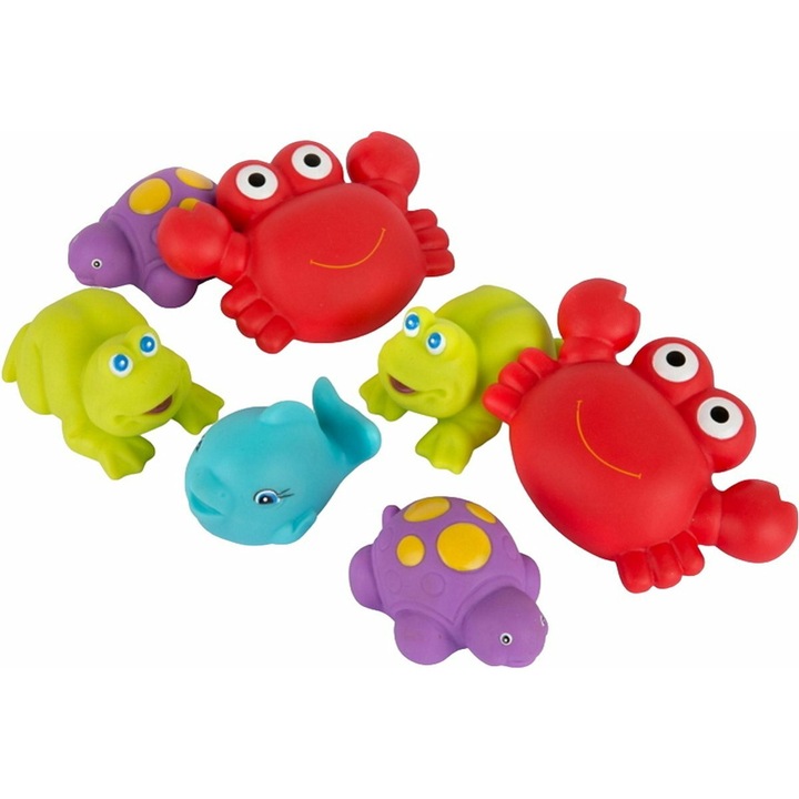 Fürdőjátékok, Playgro, Floating Sea Friends, 7 állat, Nincs lyuk, Hordtáskával, BPA mentes, 6 hónap+, Kék