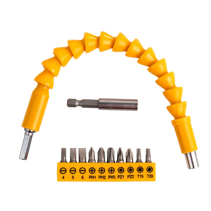 Set extensor flexibil pentru masina de insurubat, include set cu 10 biti si adaptor, galben EPICA STAR