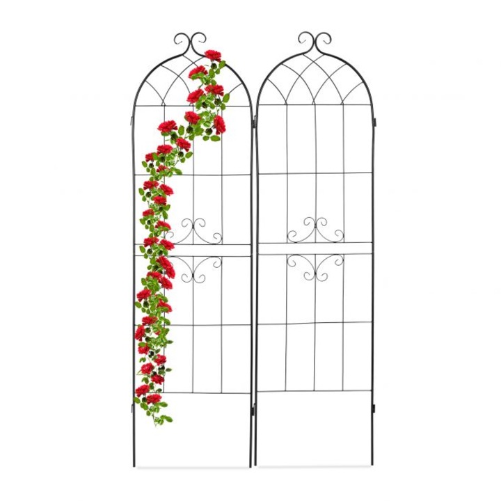Set 2 arcade metalice de gradina, Relaxdays, negru, 180 x 50 x 1.5 cm