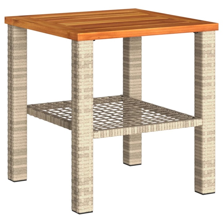 Masa de gradina vidaXL, bej, 40x40x42 cm, poliratan si lemn acacia, 3.7 Kg