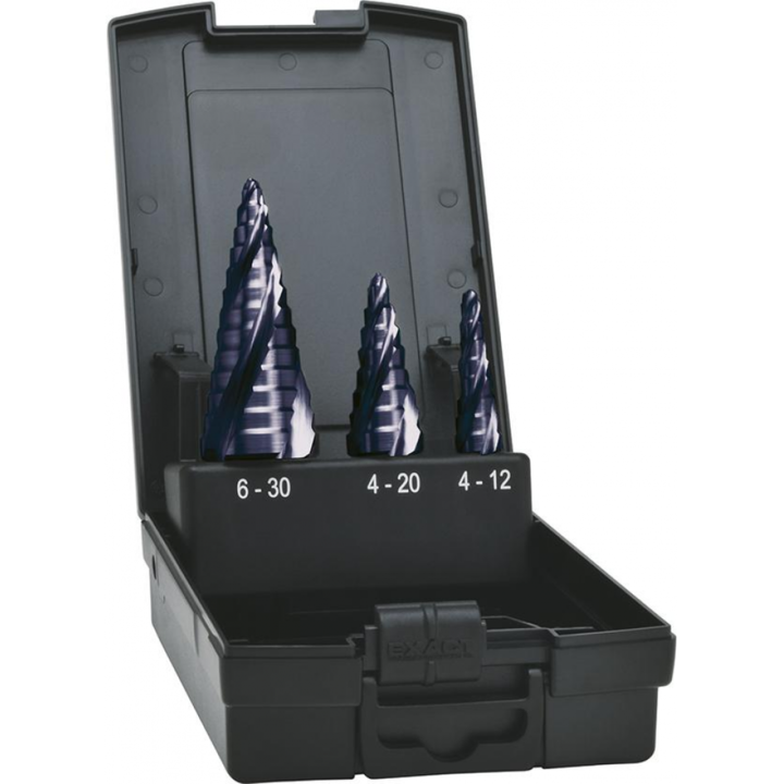 Set 3 burghie treptate HSS TiAlN 4-12; 4-20; 6-30 mm