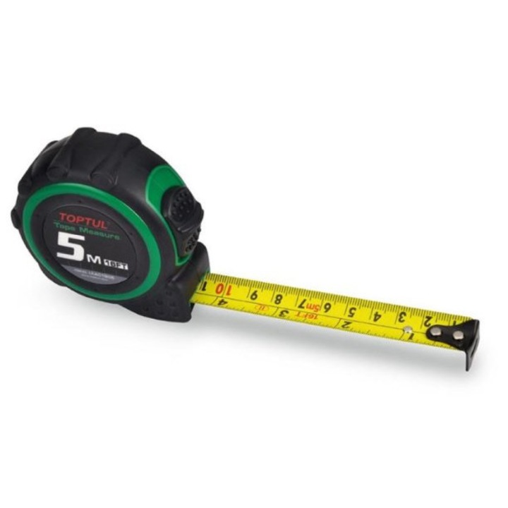 Ruleta profesionala TOPTUL, lungime masurata 3 m, latime banda 19 mm, clasa de precizie II, carcasa ABS, scala metric/imperial