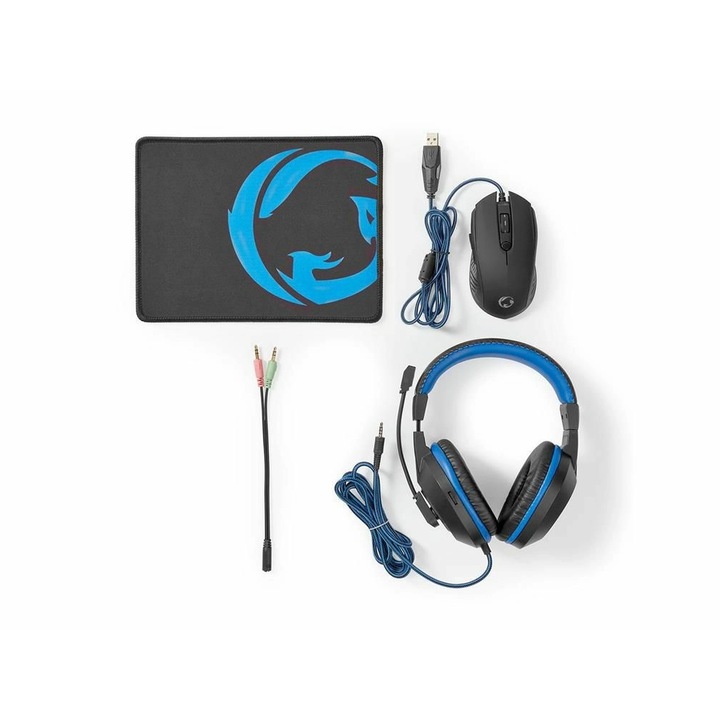 Kit Gaming cu fir 3-in-1 Casti, Mouse si Mouse Pad, Nedis