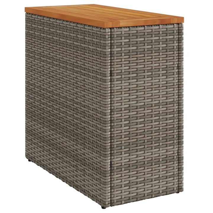 Градинска маса с дървен плот vidaXL, Сива, 58x27, 5x55 см, Полиратан, 4.6 Kg