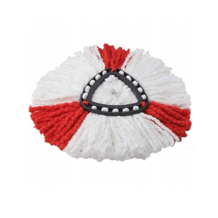 Rezerva Mop Rotativ SUPER TRENDS® Compatibile Vileda Easy Wring Turbo si UltraSpin, 2 in 1, Alb/Rosu