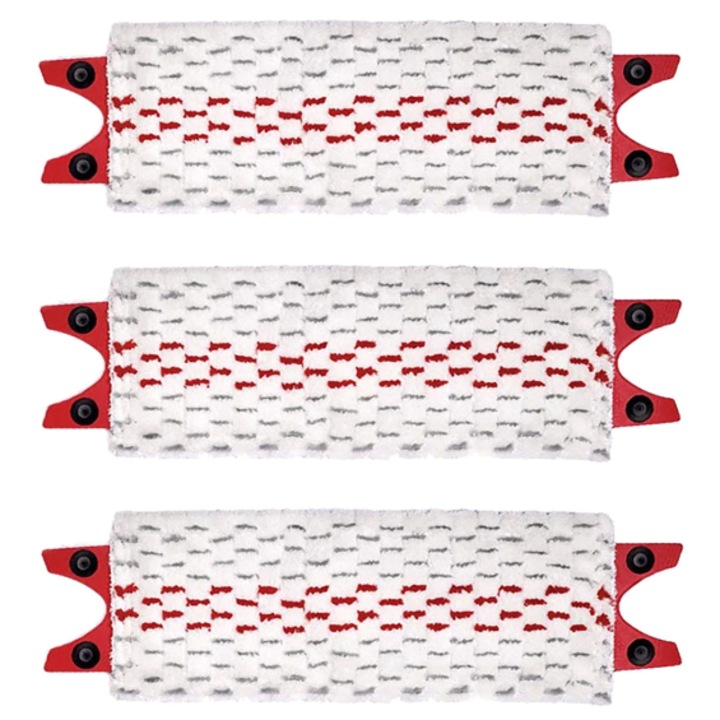 Set 3 Rezerve Mop Plat SUPER TRENDS® Compatibile Vileda Ultramat, Ultramax Turbo si UltraSpeed, Alb/Rosu