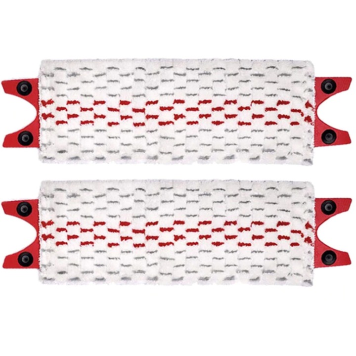 Set 2 Rezerve Mop Plat SUPER TRENDS® Compatibile Vileda Ultramat, Ultramax Turbo si UltraSpeed, Alb/Rosu