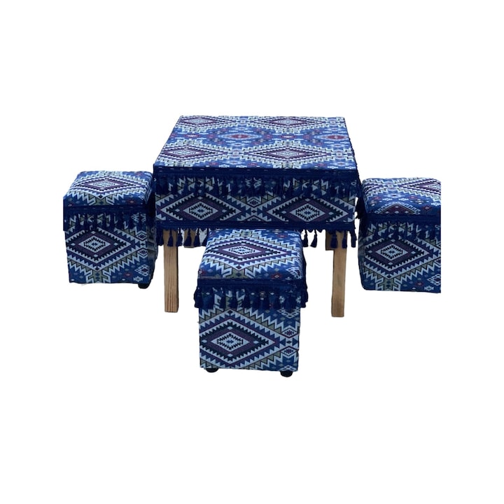 Masuta lemn 60x60 cm cu patru scaune 28x28 cm model oriental K6