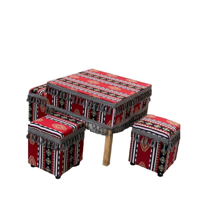 Masuta lemn 60x60 cm cu patru scaune 28x28 cm model oriental K4