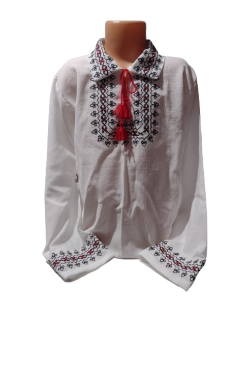 Ie barbateasca Brau Muntenesc, model Virgil, masura S, brodata cu rosu si negru pe bumbac alb