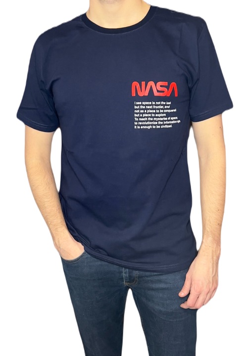 Férfi póló, sötétkék, NASA nyomat, M INTL