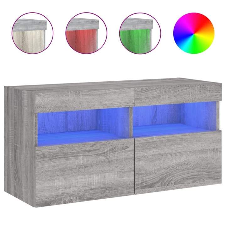 Comoda TV de perete cu lumini LED vidaXL, gri sonoma, 80x30x40 cm 14.1 kg