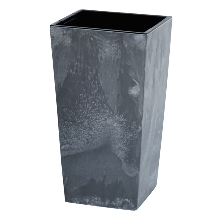 Ghiveci inalt cu insertie pentru plante, Prosperplast, Decorativ, 12.6x12.6 cm, Polipropilena, Beton Gri