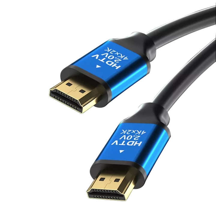 Cablu HDMI 2.0 tata-tata cu fibra optica AOC 4K@60HZ 2160p 1080p 3D placat cu aur Staryon®, lungime 1.8m, transmisie de mare viteza pana la 18Gbps, compatibil HDCP2.2/CEC/EDID, fara interferente electromagnetice, negru/albastru