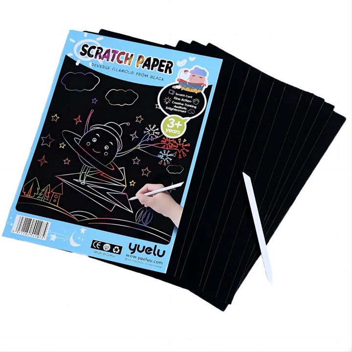 Set joc creativ，Curcubeu scratch mini notes de arta，DIY， Colorat，16K10 pagini，Ecologic si non-toxic, +3 ani