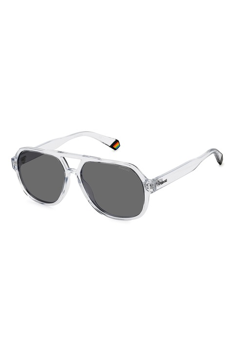 Polaroid, Унисекс слънчеви очила Aviator с поляризация, 57-14-145, Черен/Прозрачен
