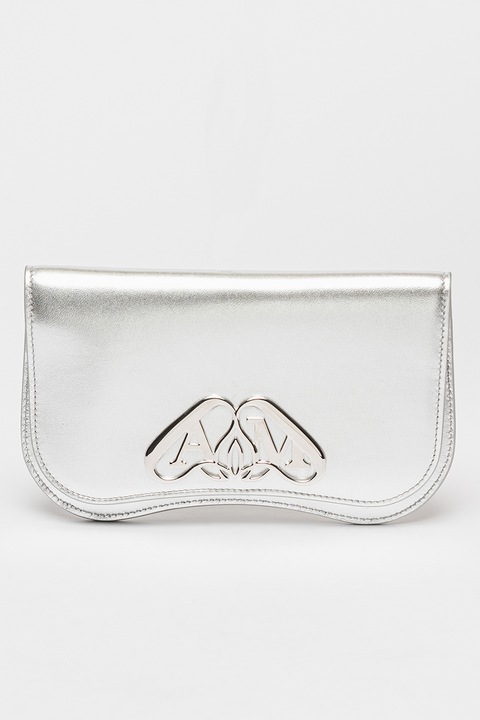 Alexander Mcqueen, Geanta din piele cu bareta de umar si aplicatie logo, Argintiu