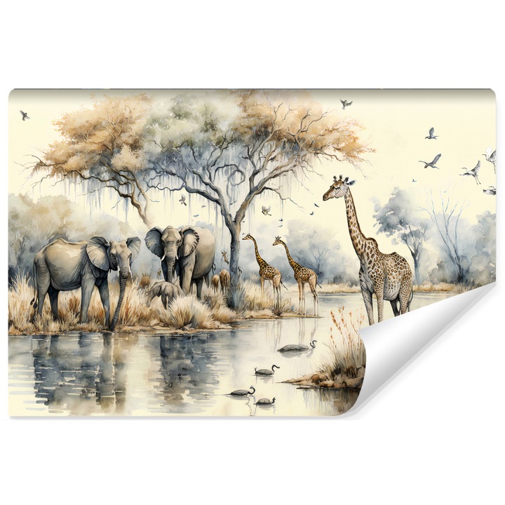 Fototapet Muralo girafe 135 cm x 90 cm elefanti, animale salbatice langa oaza