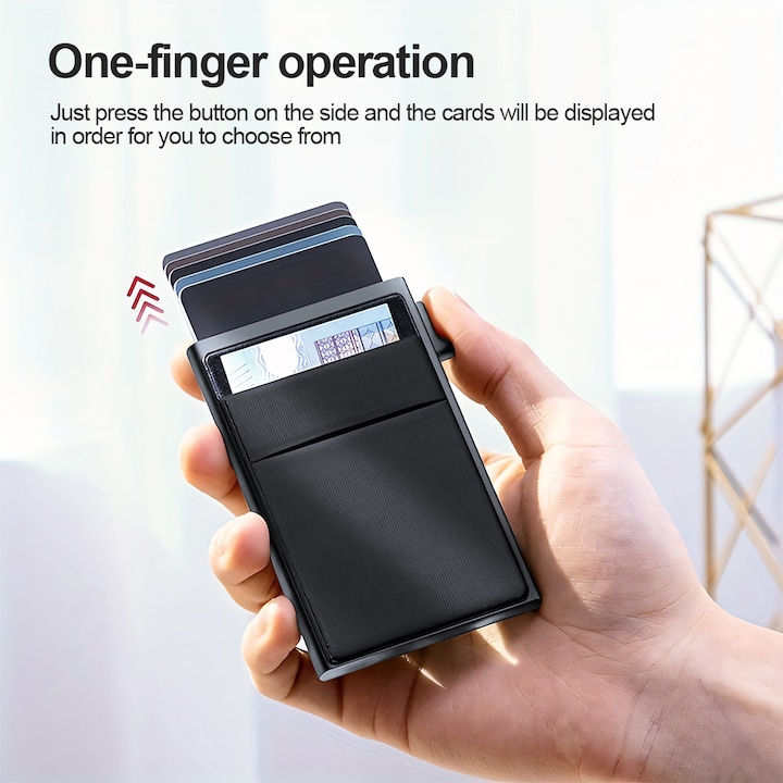 Тънък алуминиев портфейл за карти, JESWO, RFID/NFC, изскачащ държач за карти