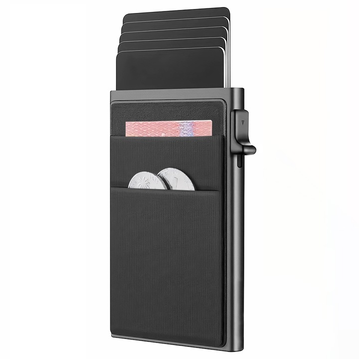 Тънък алуминиев портфейл за карти, JESWO, RFID/NFC, изскачащ държач за карти