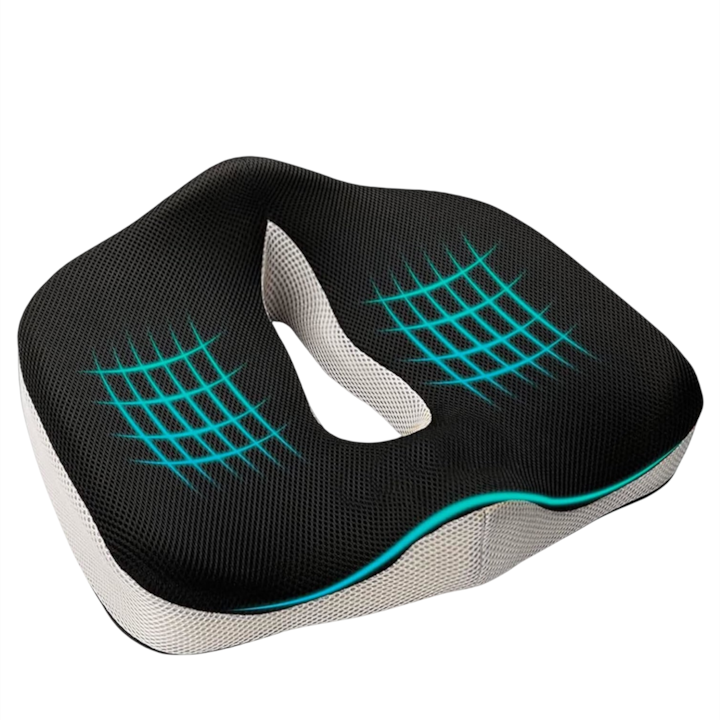 Perna ortopedica pentru sezut din spuma cu memorie MOSMAOO® Premium, Pentru scaun de birou sau masina, Husa respirabila si antialunecare, Sciatica, Dureri de sold, Negru