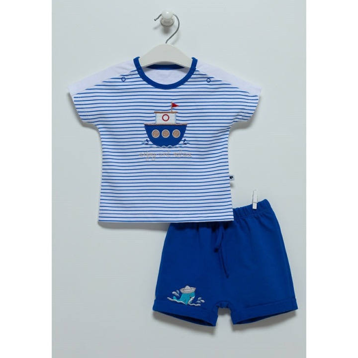 Compleu pantaloni scurti cu tricou, Caramell, Barcuta, albastru, TKE6984, Albastru,80 cm, Albastru