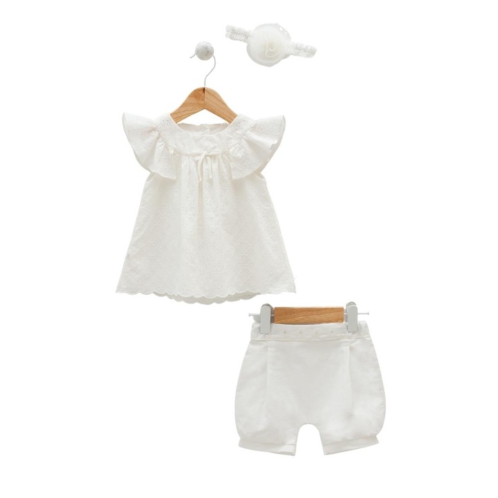 Compleu de vara, bebelusi, Caramell, 3 piese, TKK8154, Alb