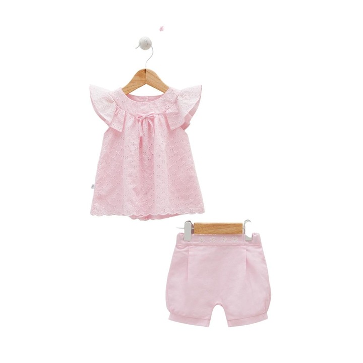 Compleu de vara, bebelusi, Caramell, 3 piese, TKK8154, Roz