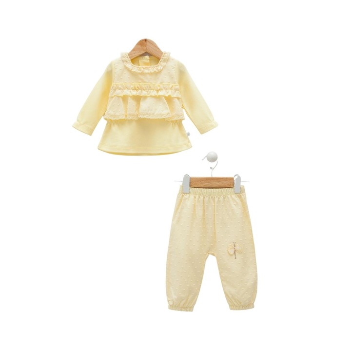 Compleu cu volanase, fete, Caramell, 2 piese, TKK7882, Galben