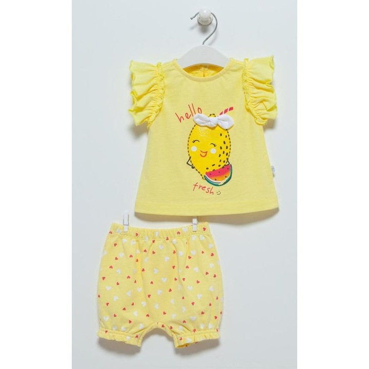 Compleu de vara bebe, Caramell, 2 piese, TKK7045, Galben, 80 cm