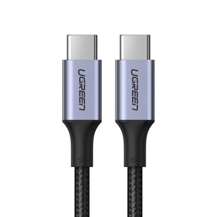Cablu alimentare si date Ugreen, „US316”, Fast Charging Data Cable pt. smartphone, USB Type-C la USB Type-C 100W/5A, braided, 1.5m, gri