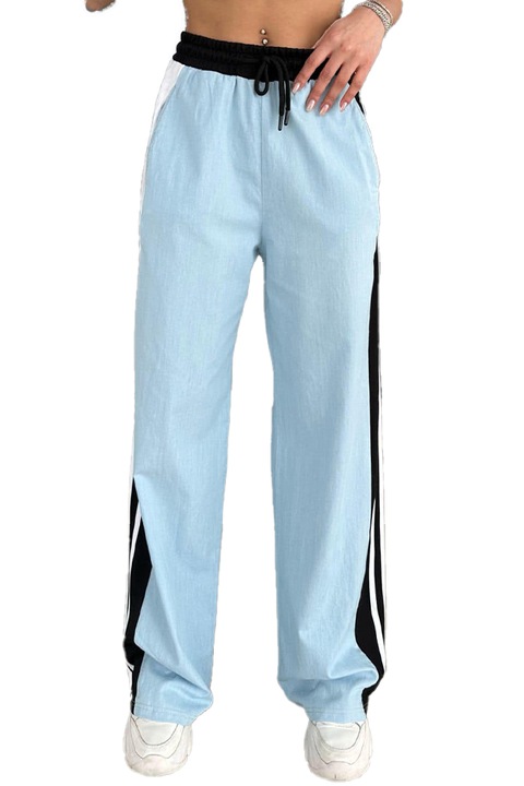 Pantaloni de trening Morelos, cu denim, snur in talie si croi large, Albastru/Negru, Masura 2XS