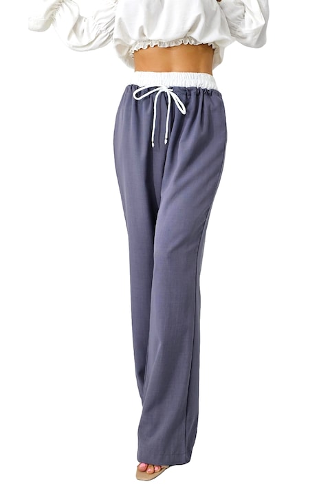 Ежедневни панталони ALEF, широка кройка и шнур на талията, Тъмно сиво, Универсален размер S/M/L