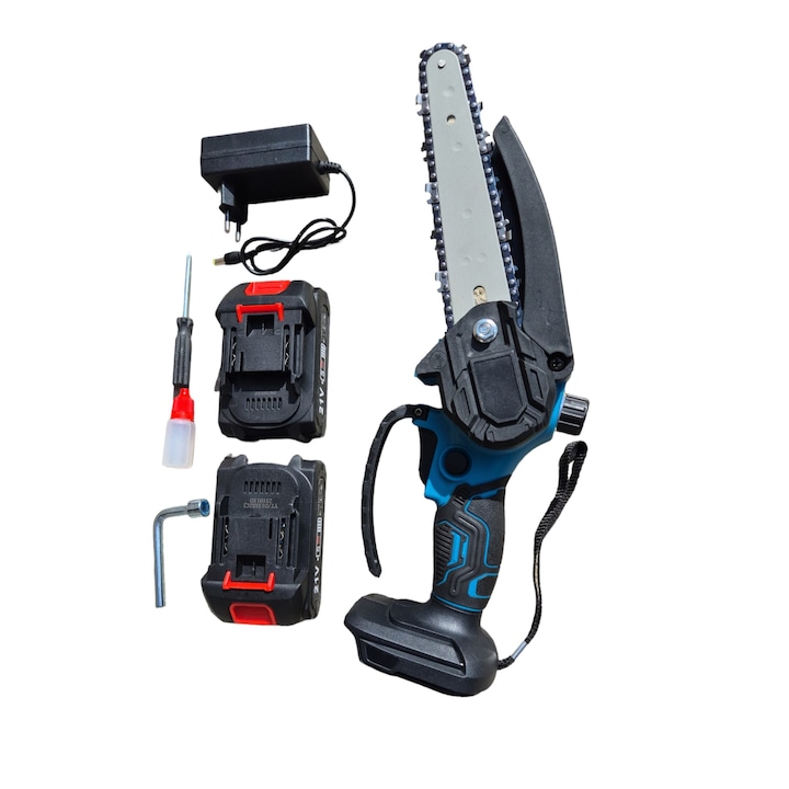 Mini fierastrau electric 6" 15cm lama utila cu 2 acumulatori Li-ion 21V 1500mAh, rezervor ulei pentru lubrifiere